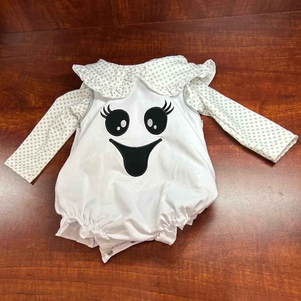 Ghost Onesie | Halloween Onesie with Polka Dot Sleeves NWT Size: 6m BONUS PIECE